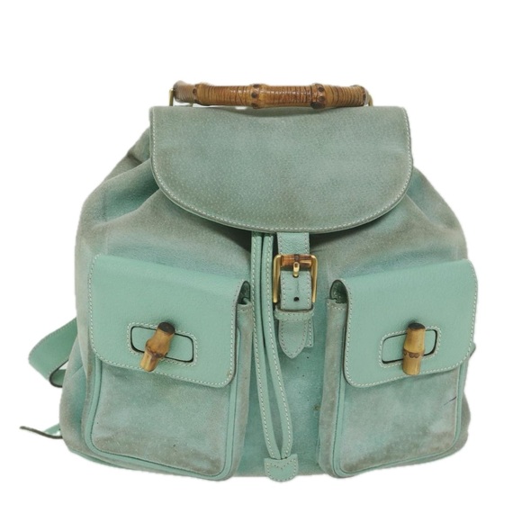 GUCCI Bamboo Backpack Suede Light Blue Auth 63986 - Picture 13 of 16